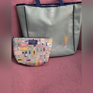Clinique Sage Green Tote with Colorful Pouch